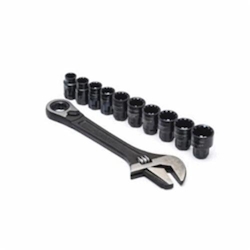 Crescent X6 CPTAW8 Adjustable Wrench and Socket Set, 11 Pieces, Black Phosphate