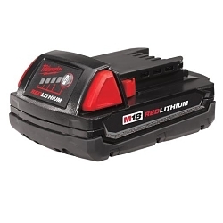 Milwaukee M18 REDLITHIUM 48-11-1815 Compact Rechargeable Cordless Battery Pack, 1.5 Ah Li-Ion Battery, 18 V DC Charge, For Use With M18 Cordless Power Tool