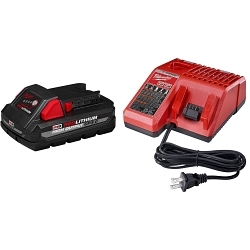 Milwaukee 48-59-1835 Starter Kit, 3 Ah Li-Ion Battery, 120 V AC Charge, For Use With M18 18 V Cordless Tools