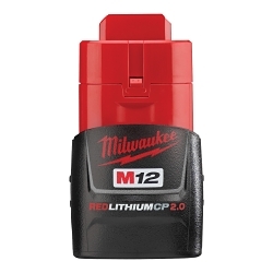 Milwaukee M12 REDLITHIUM 48-11-2420 Compact Rechargeable Cordless Battery Pack, 2 Ah Li-Ion Battery, 12 V DC Charge, For Use With M12 Cordless Power Tool