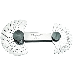Starrett 6 Screw Pitch Gage With Locking Device, 4 to 42 TPI Measuring, 30 Leaves, Steel