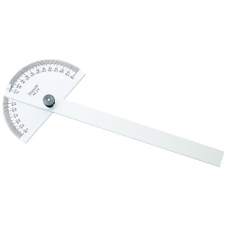 Starrett C19 Non-Reversible Protractor, 0 to 180 deg Measuring, 3-9/32 in L, 6 in L x 9/16 in W x 3/64 in THK Blade, Steel