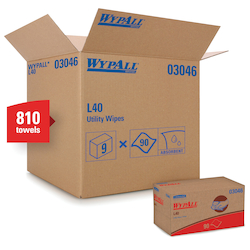 WypAll* 03046 L40 Americas Favorite General Purpose Disposable Wiper, 10.8 x 10 in, 90 Wipes Capacity, Double Re-Creped, White