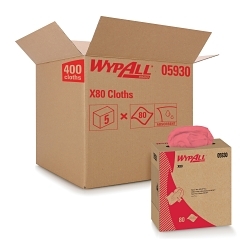 WypAll* 05930 X80 Heavy Duty Cleaning Wiper, 16.8 x 9.1 in, 80 Sheets Capacity, Hydroknit*, Red